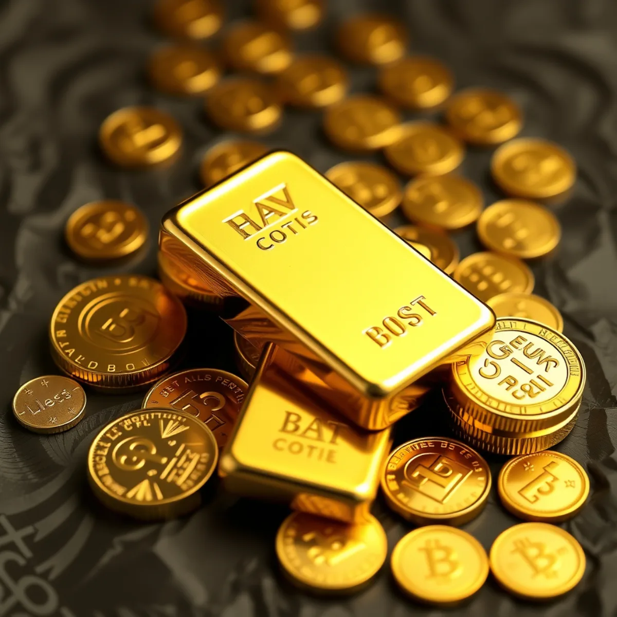 Gold bars and coins